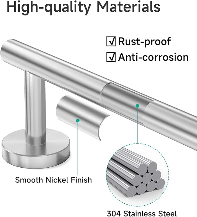 Brushed Nickel Towel Bar, 24-Inch Towel Rack for Bathroom Wall Mounted, Thicken Stainless Steel Towel Rod Modern Home Decor (Total Length 26-Inch)