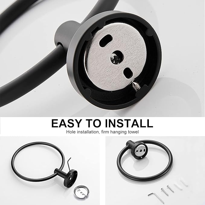 Towel Holder for Bathroom Wall Matte Black Towel Ring Stainless Steel Hand Towel Holder Heavy Duty Towel Hanger for Bath, Kitchen