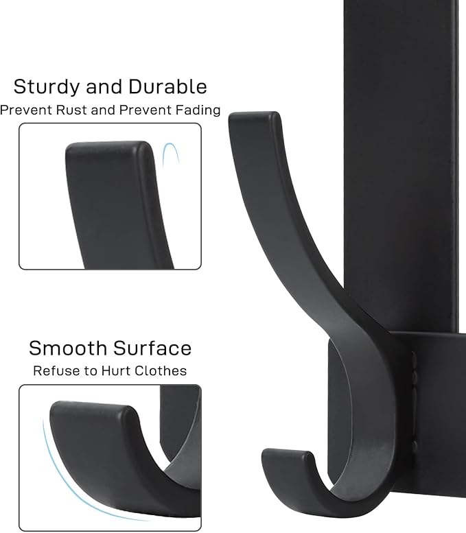 Over The Door Hooks, Door Hanger Hooks for Hanging, Over The Doors Towel Racks for Bathroom with 12 Coat Hook, Coat Rack Dorm Essentials Bathroom Accessories(1 Pack, Black)