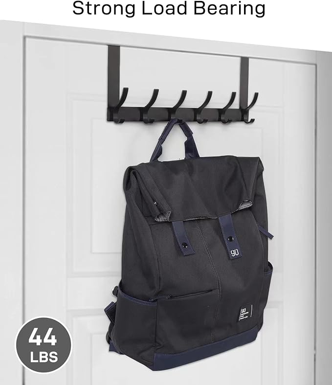 Over The Door Hooks, Door Hanger Hooks for Hanging, Over The Doors Towel Racks for Bathroom with 12 Coat Hook, Coat Rack Dorm Essentials Bathroom Accessories(1 Pack, Black)