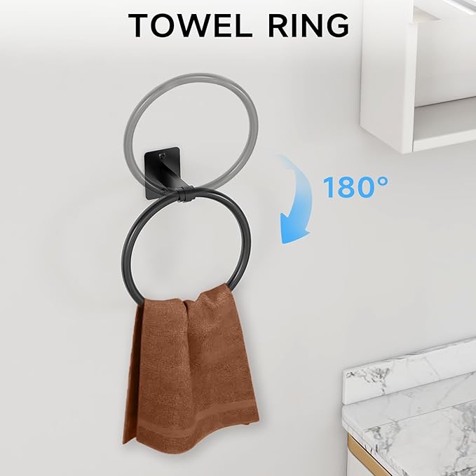 Matte Black Bathroom Accessories Set, 4 Pieces Bathroom Hardware Set, 24 inch Towel Bar, Towel Racks for Bathroom, Robe Towel Hooks, Toilet Paper Holder Wall Mounted