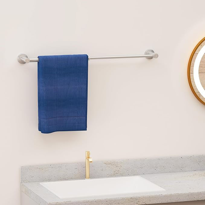 Adjustable Towel Bar, Economical Bathroom Towel Holder Rod from 12 Inch to 22 Inch Single Towel Racks, Wall Mount Towel Rail, Towel Hanger Hook for Kitchen(1 Pack, Brushed Stainless Steel)