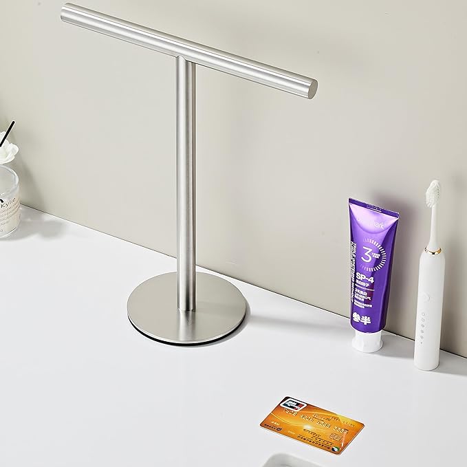 Bath Hand Towel Holder Standing, T-Shape Towel Bar Rack Stand, Stainless Steel Brushed Finish,Tower Bar for Bathroom Kitchen Vanity Countertop