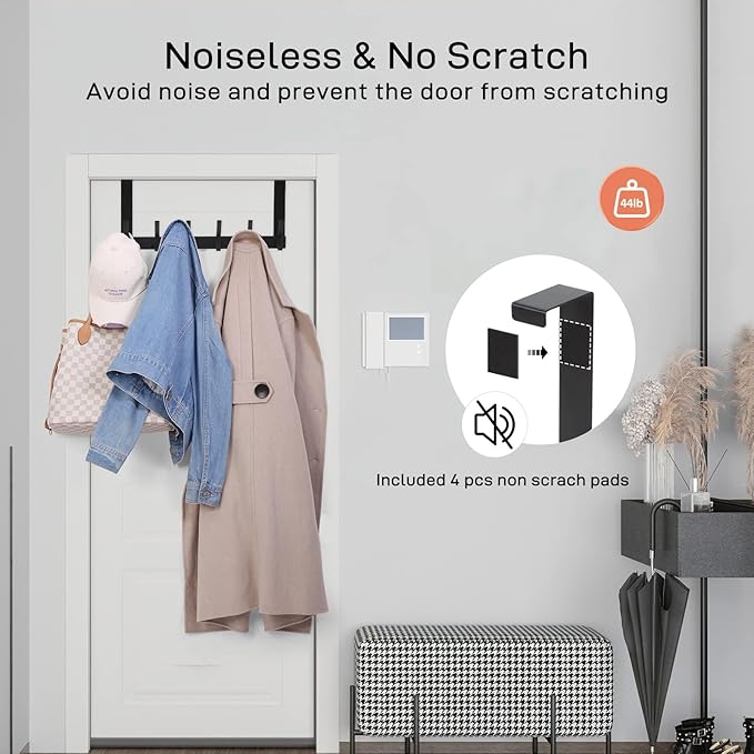 Over The Door Hooks, Door Hanger Hooks for Hanging, Over The Doors Towel Racks for Bathroom with 12 Coat Hook, Coat Rack Dorm Essentials Bathroom Accessories(1 Pack, Black)