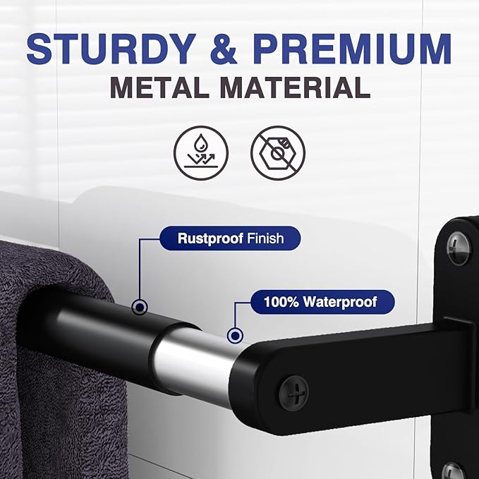 Towel Rack for Bathroom - 24" Rustproof Towel Holder, Sturdy Towel Bar Wall Mounted, Space-Saving Towel Hanger, Bathroom Accessories, Home Decor, Apparment Essentials, Black