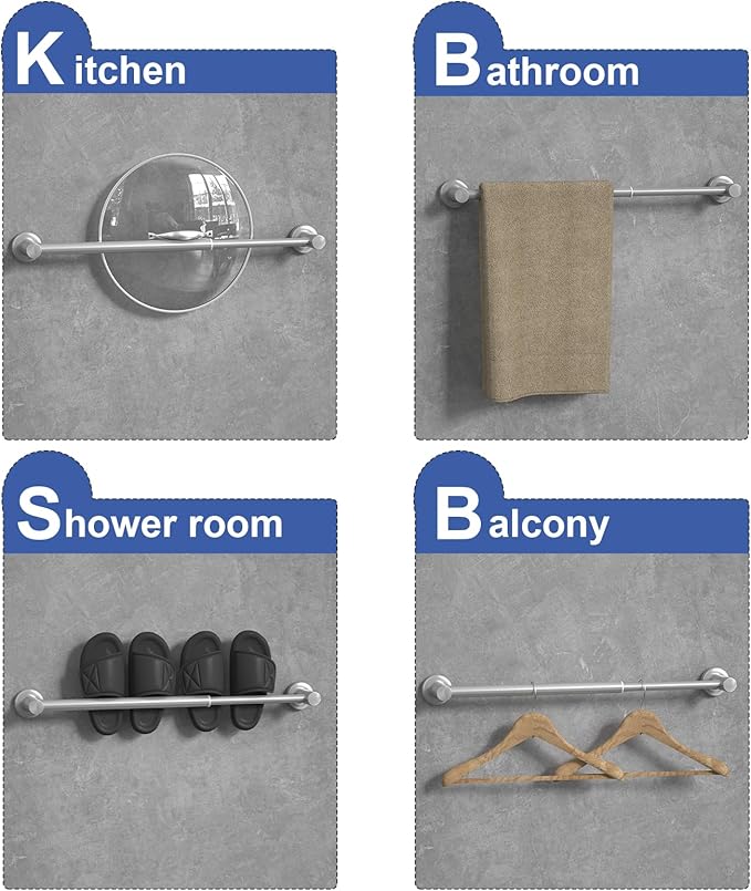 Adjustable Towel Bar, Economical Bathroom Towel Holder Rod from 12 Inch to 22 Inch Single Towel Racks, Wall Mount Towel Rail, Towel Hanger Hook for Kitchen(1 Pack, Brushed Stainless Steel)