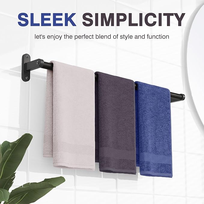 Towel Rack for Bathroom - 24" Rustproof Towel Holder, Sturdy Towel Bar Wall Mounted, Space-Saving Towel Hanger, Bathroom Accessories, Home Decor, Apparment Essentials, Black