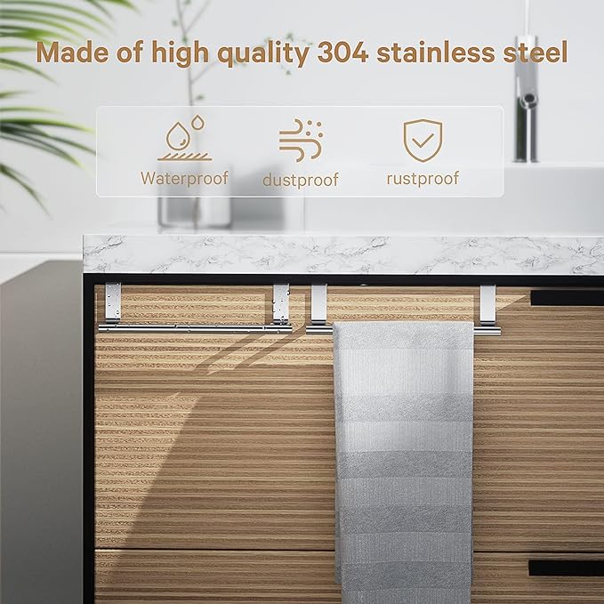 Stainless Steel Over Door Towel Rack Bar Holders for Universal Fit on Over Cabinet Cupboard Doors 2 Pack (Sliver)
