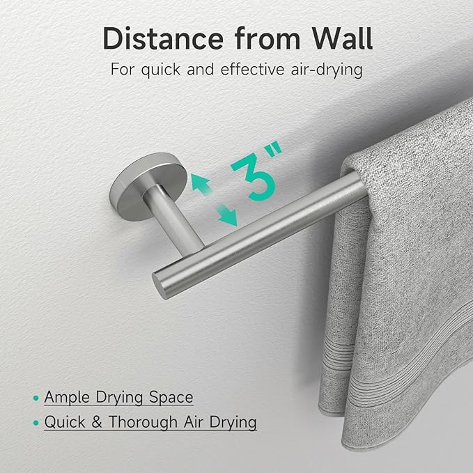 Brushed Nickel Towel Bar, 24-Inch Towel Rack for Bathroom Wall Mounted, Thicken Stainless Steel Towel Rod Modern Home Decor (Total Length 26-Inch)