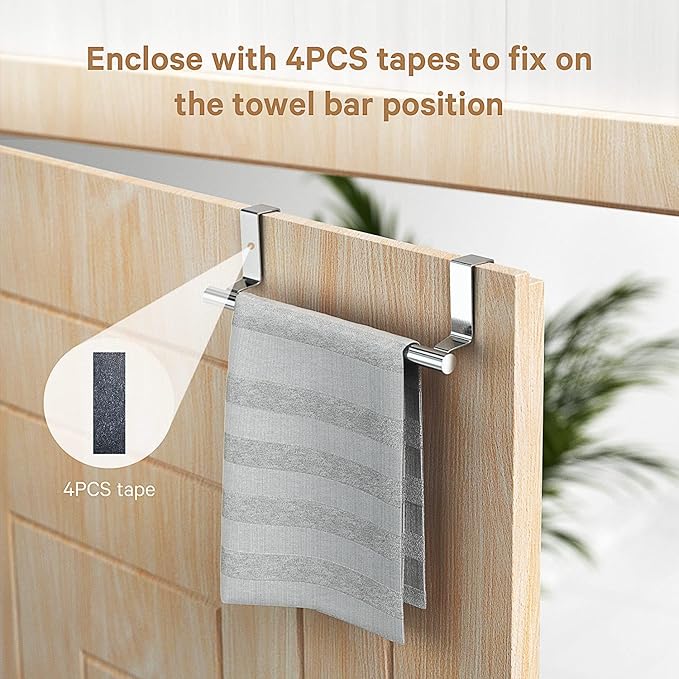 Stainless Steel Over Door Towel Rack Bar Holders for Universal Fit on Over Cabinet Cupboard Doors 2 Pack (Sliver)