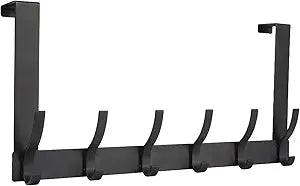 Over The Door Hooks, Door Hanger Hooks for Hanging, Over The Doors Towel Racks for Bathroom with 12 Coat Hook, Coat Rack Dorm Essentials Bathroom Accessories（1 Pack, Black）