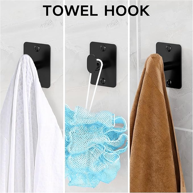 Matte Black Bathroom Accessories Set,  4 Pieces Bathroom Hardware Set, 24 inch Towel Bar, Towel Racks for Bathroom, Robe Towel Hooks, Toilet Paper Holder Wall Mounted
